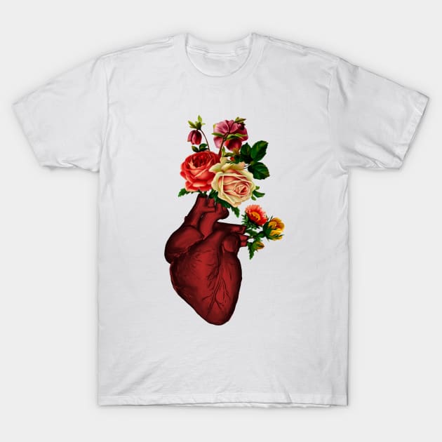 Floral Heart - Realistic Heart T-Shirt by Nirvanax Studio